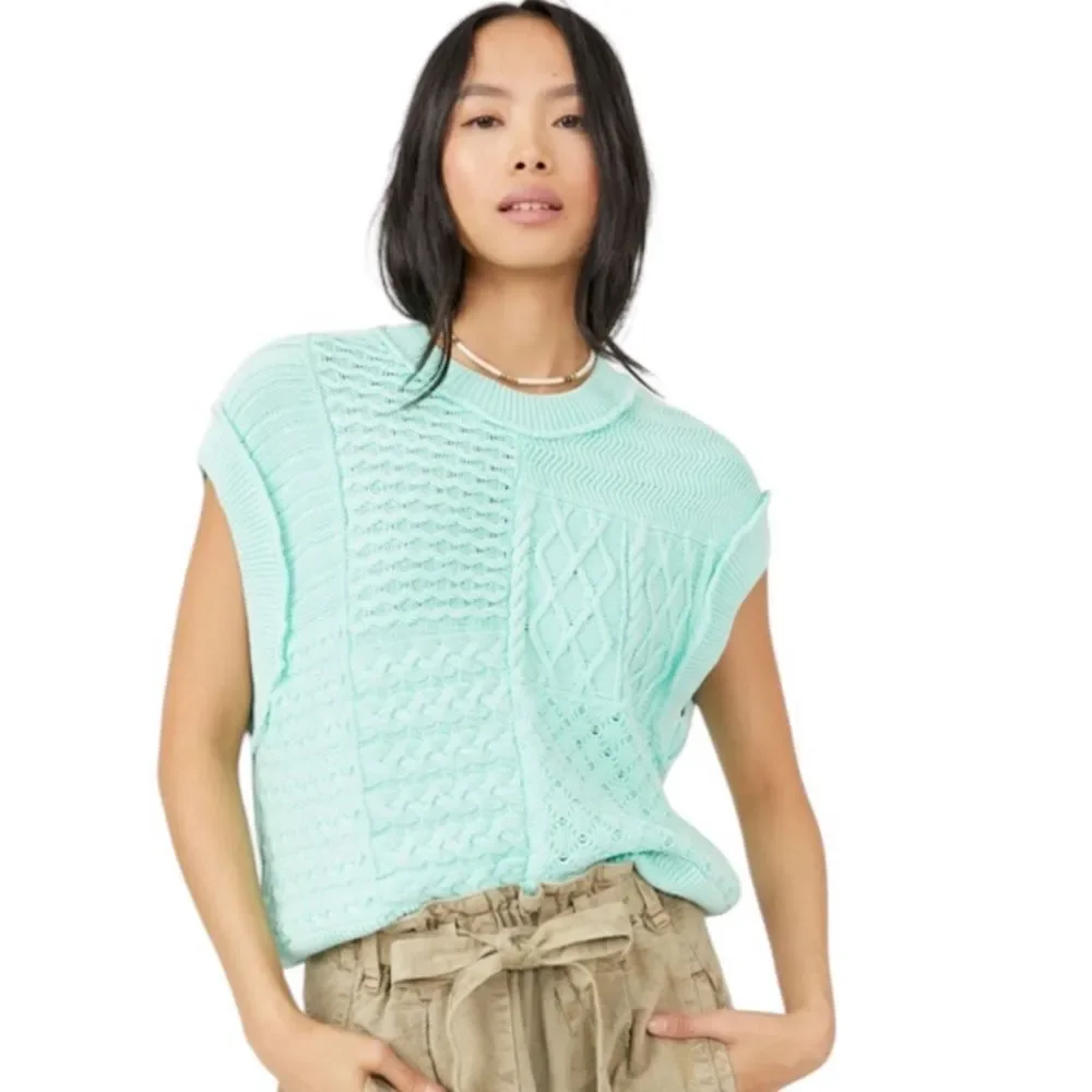 NWT Free People Take The Plunge Vest bright mint green size medium